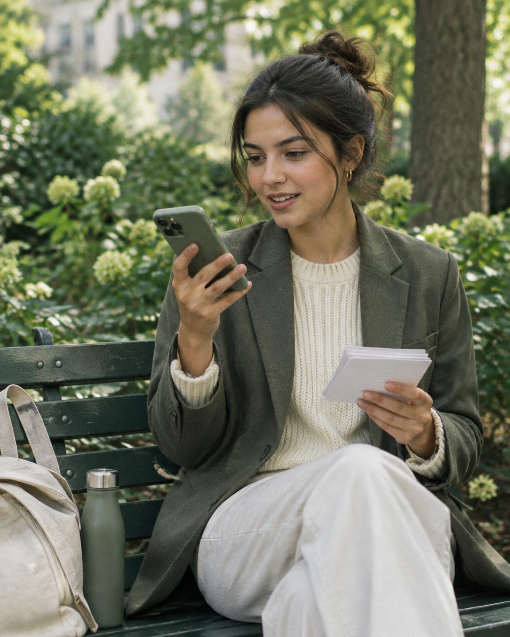 Student rehearsing for an interview with an AI assistant on her phone